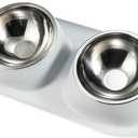 Stainless Steel Pet Bowl, Cat & Dog Food Bowl, Diagonal Bowl, Non-Slip, Spill Proof, 40"L x 9.055"W x 3.15"H, 348g, Gray