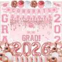 2 x Ouddy Life Graduation Decorations Class of 2026 Pink Rose Gold Graduation Decoration 61Pcs with Congrats Grad Backdrop Banner Porch Sign Balloons for Graduation Party Supplies College Campus Decor