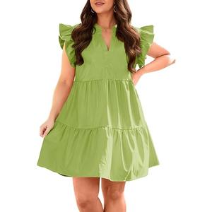 Fisoew Plus Size Dresses for Women Summer Ruffle Short Sleeve V Neck Dress Tiered Swing A Line Babydoll Mini Dress, Size: XX-Large
