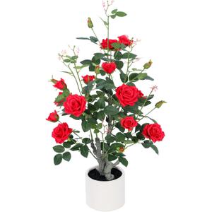 Yepdin 39 inch Artificial Rose Tree with Decorative White Planter,21 Blooming Fake Outdoor Flower Trees,Faux Plants for Indoor Home Front Door Decor