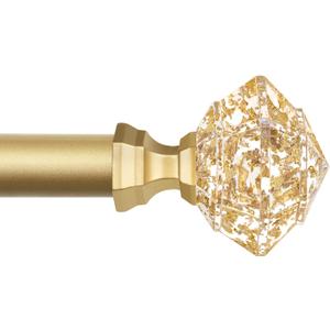 TONIAL Curtain Rod 32 to 58 Inch(2.6 to 4.8 ft), Splicing Adjustable 3/4 Single Rods for Windows 20 to 53 Inch(1.7 to 4.4 ft) Decorative Drapery Rod with Translucent Diamond Finial, Gold