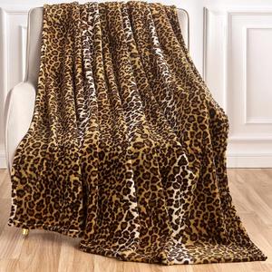 Leopard Print Blanket Fleece Throw for Bed Sofa Travel and Camping, Super Soft Cozy Fluffy Plush Cheetah Print Blanket for All Seasons 50"x60" (Dark Brown)