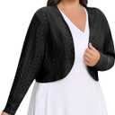 Lastshe Women's Plus Size Shrug Open Front Long Sleeve Cropped Openwork Cover Ups Bolero Dressy Cardigans for Dresses (Black, XXXL)