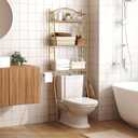 HOME BI Over The Toilet Storage Shelf, 3-Tier Over Toilet Bathroom Organizer Rack, Freestanding Space Saver Toilet Stands with Hooks (Gold), 31.501" W x 9.45" D x 46.45" H