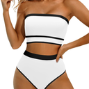 Yonique Bandeau Bikini Strapless Swimsuit - Two Piece High Waisted Bathing Suits, S