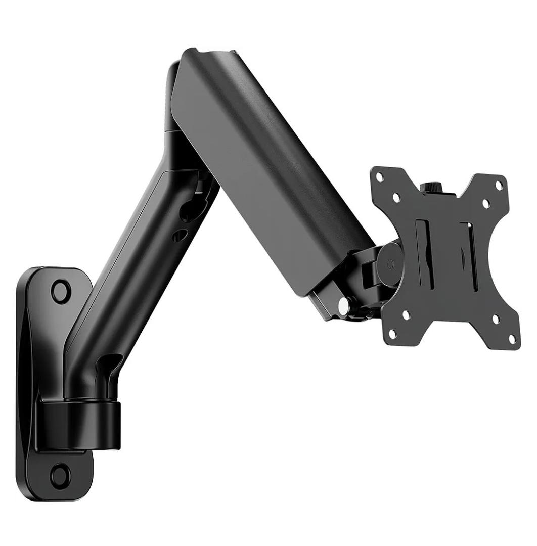 MonTEK Single Monitor Wall Mount for 17 to 32 inch Flat/Curved Screens, Holds up to 19.8 lbs, Full Motion Adjustable Mechanical Spring Monitor Arm, 75x75/100x100 VESA Wall Mount, Black