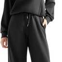 SUUKSESS Women 2 Piece Lounge Matching Set Wide Leg Sweatpant Half Zip Sweatshirt (Medium, Black)
