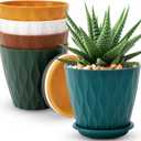 YNNICO 6 inch Plant Pots, 5 Pack Flower Pots Outdoor Indoor, Planters with Drainage Holes and Tray SaucersMulticolor