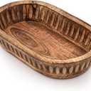 Kaizen Casa Decorative Bowl Mango Wood for Home Decor, Unique Centerpiece Bowl, with Hand Carved Vertical Stripes for Home Decor, Bathroom, Kitchen Counter, & More (10" x 6" x 2")