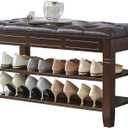 LEILISI Shoe Bench, Storage Rack Organizer with Cushion 2 Tier Lift Top Shoe Rack for Entryway Living Room Bedroom Hallway Wooden Furniture (Brown, 31.5'')