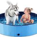 Jasonwell Foldable Dog Pool Collapsible Hard Plastic Swimming Pool Portable Kiddie Pool Pet Pool Doggie Wading Pool Bath Tub for Puppy Small Medium Large Dogs Cats and Kids 48" (Plastic Board Blue)