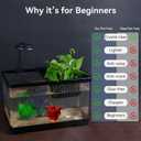 1.8 Gallon Beta Fish Tank Aquariums Kits - Clear Small Fish Bowl Starter Kit with LED Light, Water Filter Pump, Hydroponic Basket - Beginner's Gift for Guppy Shrimp Goldfish, Rectangular