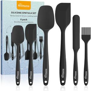 NileHome Silicone Spatula Set, 6 Pieces Food Grade Kitchen Utensils with Silicone Brush Heat Resistant BPA-free Rubber Spatula for Scraping, Baking, Cooking, Mixing