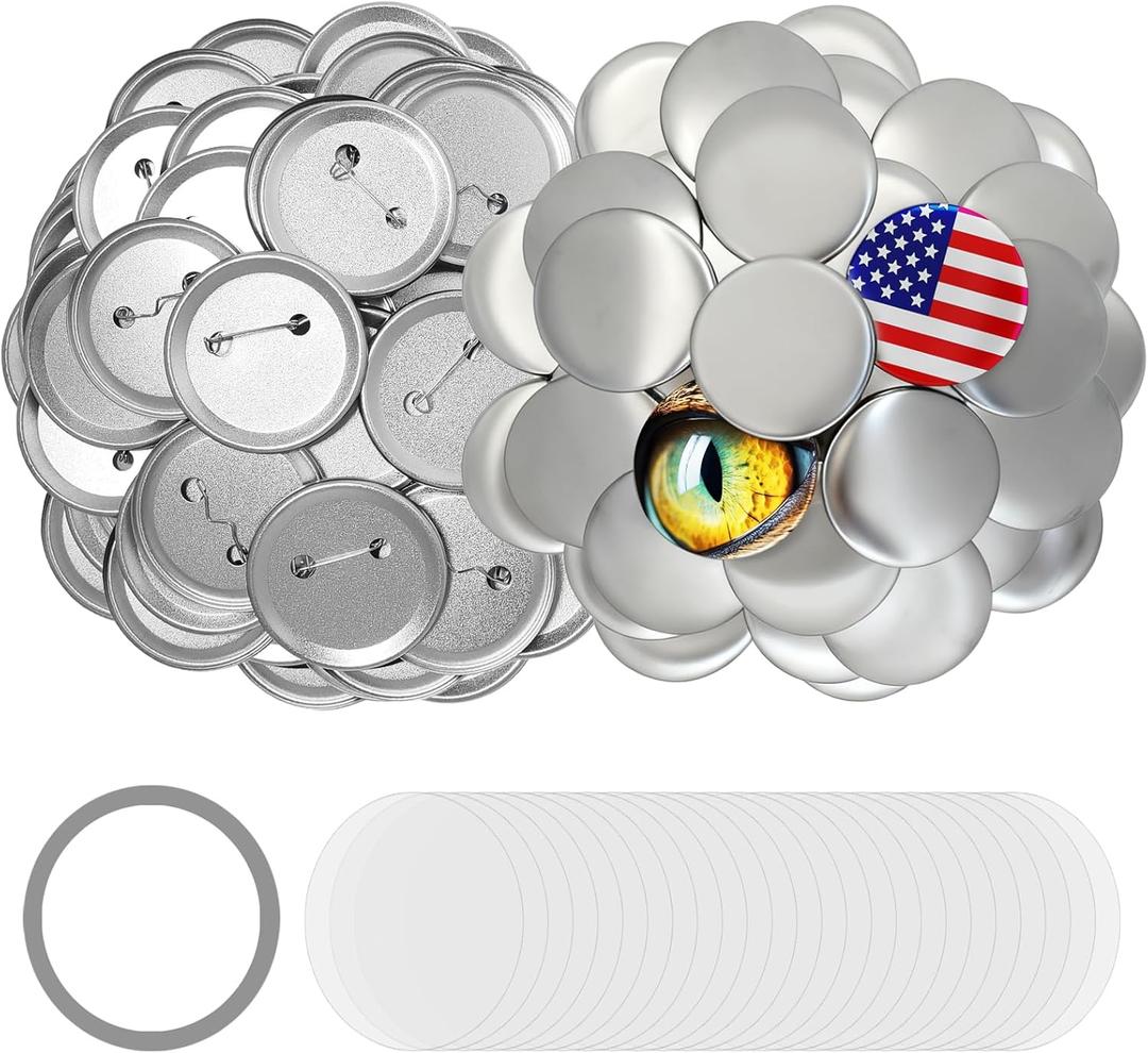 300 Sets 1.25 inch Button Maker Supplies, 32mm Button Supplies Blank Badge Parts Includes Metal Covers, Metal Backs& Clear Film, Round Badge Blank Buttons Pins，Compatible with Button Maker Machine