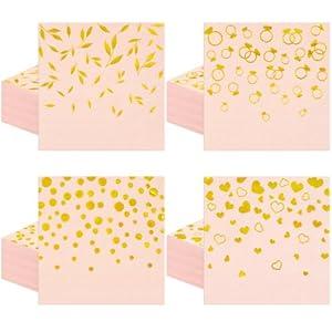 Kochorie 120 Pieces Pink Napkins 2-Ply Disposable Paper Cocktail Napkins Party Beverage Dinner Napkin for Wedding Birthday Party Supplies, Folded 5 x 5 Inch, Pink and Gold