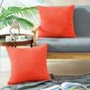CaliTime Throw Pillow Covers Pack of 2 Comfy Corduroy Corn Striped Waffle Decorative Cushion Cases for Couch Sofa Bed Farmhouse 20 X 20 Inches Living Coral