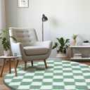 Super Soft Rug, Round Rug for Bedroom, 4X4 Ft Sage Green and White Checkered Round Rug Non-Slip High Pile Cute Soft Fluffy Rug for Living Room Bedroom Kids Room