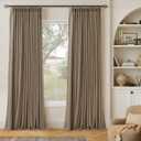 l05 Inch Linen 100% Light Blocking Curtains Drapes 105 Inches Long 2 Panels Set for Bedroom Neutral Pinch Pleated Black Out Thermal Light Brown Curtain for Summer Heat Energy Efficient Latte