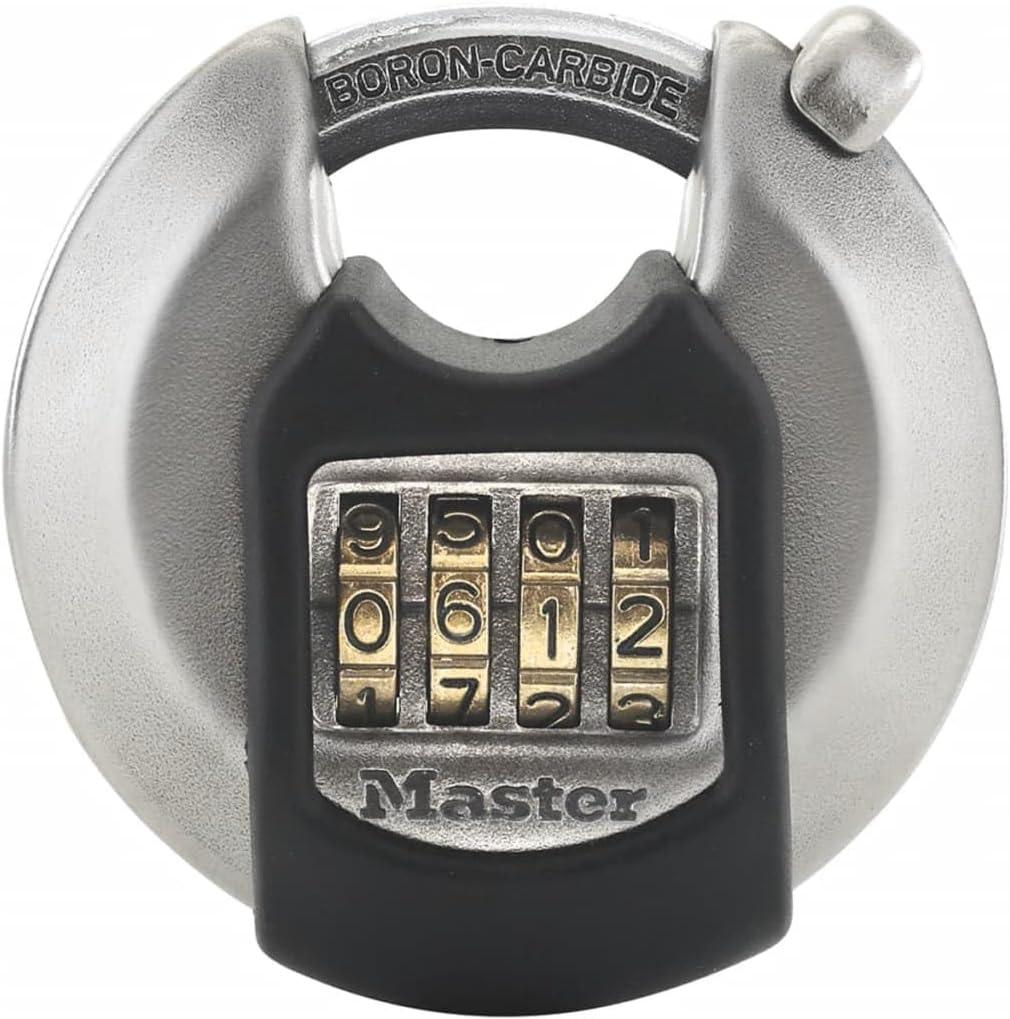 Master Lock Heavy Duty Disc Padlock [Combination] [Stainless Steel] [Outdoor] M40EURDNUM - Best Used for Storage Units, Sheds, Garages, Trailers and More
