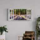 the stream design Forest Canvas Wall Art Decor: Window View Picture Tree Scenery Painting Nature Landscape Print Relaxing Sunset Purple Lavender Flower Photography Living Room Bedroom Home Artwork