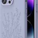 OAOA Magnetic Engraved Case Compatible with iPhone 14 Pro Case, Compatible with Magsafe, Camera All-Round Protection, Slim Liquid Silicone Phone Case for Women Girls, Lilac Flower