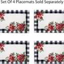 Newbridge Poinsettia Festivity Gingham Bordered Christmas Fabric Tablecloth, Holiday Red Poinsettia & Holly Print, Easy Care Stain Release, 60 x 84 Inch Oval (Multi Color)
