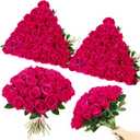80 Pcs Roses Artificial Flowers, Silk Hot Pink Artificial Flowers Petals Long Stem Roses for Wedding Bouquet Home Party Decor