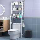 3-Tier Over The Toilet Storage, Freestanding Metal Bathroom Shelves, Above Toilet Storage Rack with Hooks and Paper Holder, Space-Saving, for Bathroom Restroom Laundry, White, 3 Layers