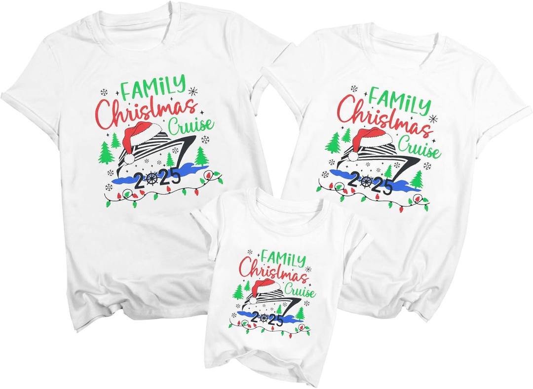 Christmas Family Shirts Matching 2025 Family Matching Outfits Mom and Mini Holiday Party Shirt (White)