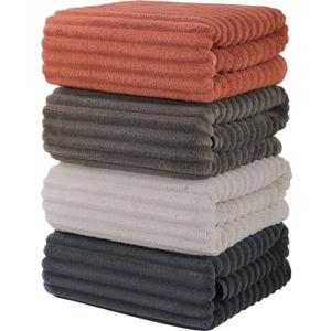 Luxury 4-Piece Quick-Dry Bath Towel Set 27.5X 55 Inches  Ultra Soft Microfiber for Bathroom, Bar, Pool, Gym & Travel  Elegant Twill Design (Darkgrey-lightgrey-coffe-orange)