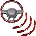 Carbon Fiber Steering Wheel Covers 3 Piece Clip on Steering Wheel Cover (Red) (Standard Size[14"1/2-15"])