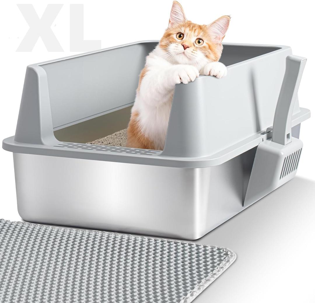 Stainless Steel Litter Box,XL Metal Cat Litter Box with Lid High Sides, Extra Large Litter Boxes for Big Cats,Odor-Resistant, Scratch-Proof, Easy to Clean, Non-Stick,Scoop Included
