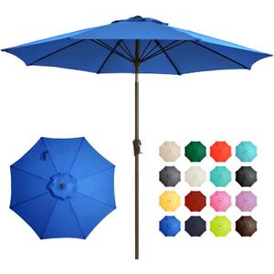 Ayge 9FT Large Outdoor Patio Umbrella Market Table Umbrella-UV Resistant, Easy Push Button Tilt and Crank, 8 Sturdy Fiberglass Ribs Heavy-Duty Pool Umbrella for Deck, Backyard,Garden,Blue