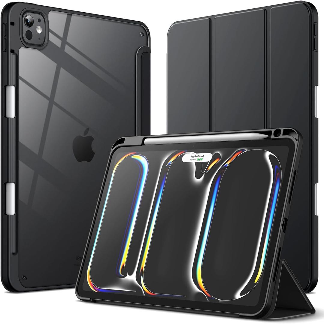 JETech Case for iPad Pro 11-Inch M4 2024 (5th Generation) with Pencil Holder, Clear Transparent Back Shell Slim Stand Shockproof Tablet Cover, Auto Wake/Sleep (Black)