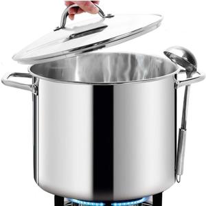 HOMICHEF 16 Quart LARGE Stock Pot with Glass Lid - NICKEL FREE Stainless Steel Healthy Cookware Stockpots with Lids 16 Quart - Mirror Polished Induction Pot - Commercial Grade Soup Pot 