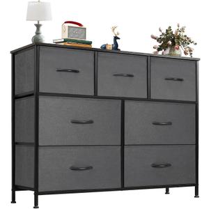 OLIXIS 7 Drawer Fabric Dresser for Bedroom, Clothes Storage Tower, Gray, 11.8"D x 39.4"W x 30.1"H