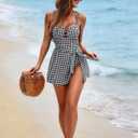 Zilcremo Swim Dress for Women Tummy Control One Piece Swimsuit Wrap Swimdress Square Neck Skirted Bathing Suit Swimwear M