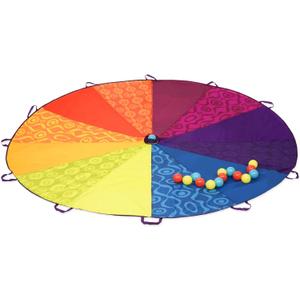 B. toys  Woo  Hue Parachute!  Sports Outdoors  Play Parachute with 15 Colorful Balls  12 Handles  8ft Wind Tent  Outdoor Games  Rainbow Colors  3+ Years