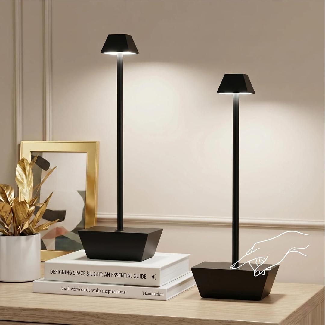 Modern Cordless Table Lamps Set of 2,Rechargeable Battery Operated Lamp for Bedroom,Restaurant,Dining Room,Restaurant,Outdoor,Camping,Coffee Shop,Night Light(Black)