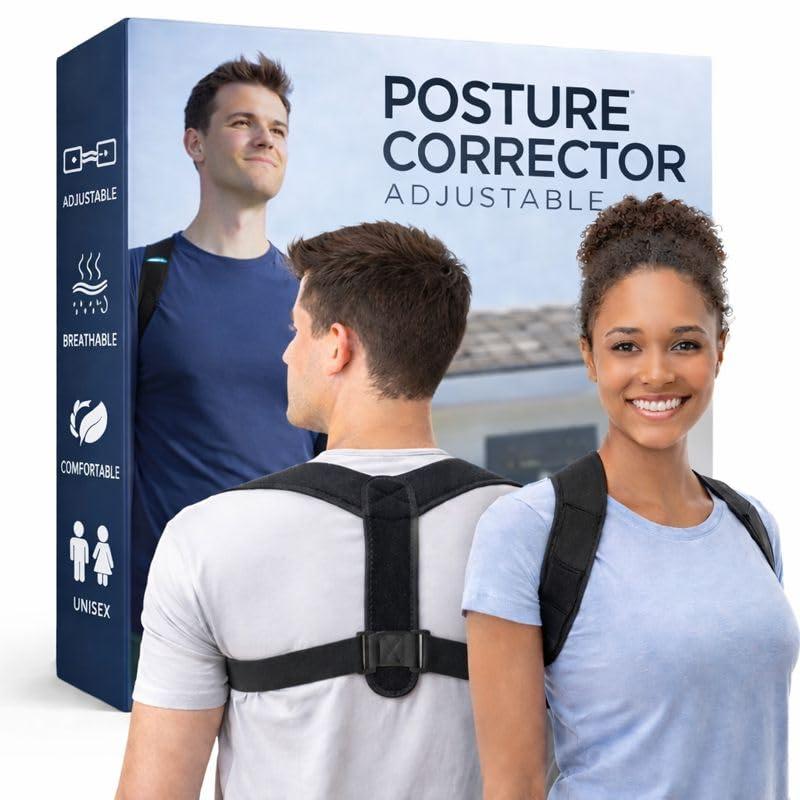 AMAZINK Adjustable Posture Corrector-Back Brace for Men and Women Straightener for Mid, Upper Spine Support- Neck, Shoulder, Clavicle and Back Pain Relief-Breathable. One Size
