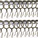 Hotop 60 Pieces 1.26 Inch Metal Drapery Curtain Rings Curtain Hanging Rings and 60 Pieces Metal Drapery Pin Hooks for Drapes Window Door Shower (Oil-Rubbed Bronze)