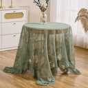 Lace Tablecloth with Ruffled Hem, Floral Embroidered Table Cover, Vintage Elegant Style (Green, 55x55, Square)