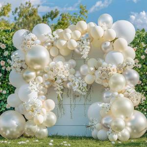 Pearl Balloon Garland Double Stuffed Pearl White Cream Ivory Sand White Pastel Balloons Arch Kit for Wedding Bridal Baby Shower Neutral Anniversary Birthday Party Decorations