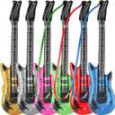 Bedwina Inflatable Guitars  (pack Of 6) 36inch Colorful Blow Up Guitar With Strap, Party Favors, DJprops, Photobooth, Birthdays, Rock Star, Rock And Roll Party Decorations, 80s 90s Party Supplies