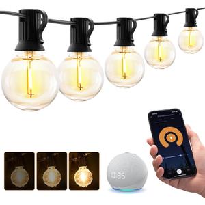 XMCOSY+ Smart Outdoor String Lights, 75Ft G40 Globe Patio Lights with 34 Dimmable LED Bulbs, WiFi & APP Control, Work with Alexa, Extendable Waterproof LED String Lights for Outside, Porch, Backyard
