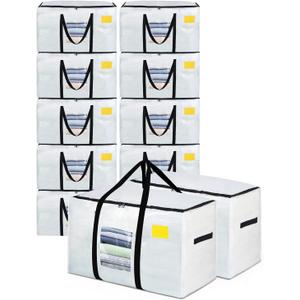 Extra Large Moving Bags, 12 Pack Heavy Duty Storage Bags Boxes Bins Totes with Hnadles Zippers Visible Window for Clothes College Dorm Travel, Clear