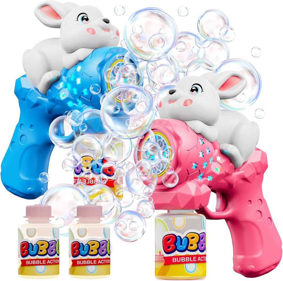 Bunny Bubble Gun for Kids, 2 Pack Rabbit Bubble Machine for Toddler W/LED Lights, 12000+ Bubble/Min, 360 Leak-Proof Bubble Blower Blaster Toy, Outdoor Summer Play, Easter, Wedding & Birthday Gifts