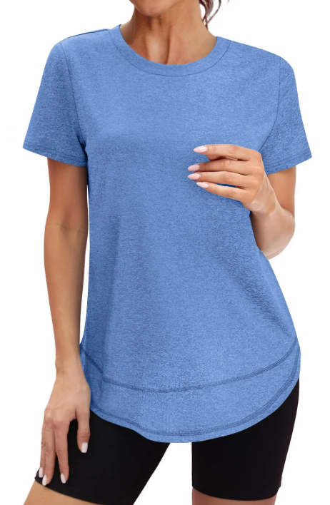 Ltctricy Summer Tops for Women Trendy Short Sleeve Crew Neck Curved Hem Workout Athletic T-Shirts Soft Casual Tees
Blue Size S