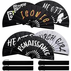 FairySandy 5 Pcs Large Hand Fan Rave Iconic Shade Bye Folding Bamboo Handheld Chinese Fan for Women Men Line Dancing Square Dance Concert Festival Parades Party Performance 25 Inch(Stylish)