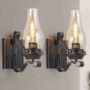 Wall Sconces Sets of 2, Oil Rubbed Bronze Hardwired Wall Sconce Indoor, Retro Rustic Wall Lamps with Amber Glass,Vintage Bedside Sconces Wall Lighting for Living Room Bathroom